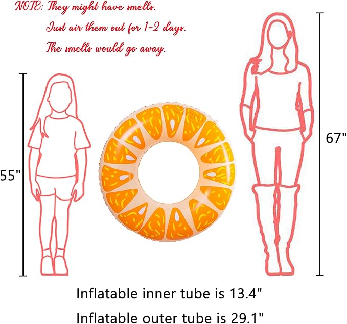 90shine 3PCS Fruit Pool Floats: Watermelon Orange Lime Swimming Rings - Inflatable Tubes Floaties Toys for Kids Adults