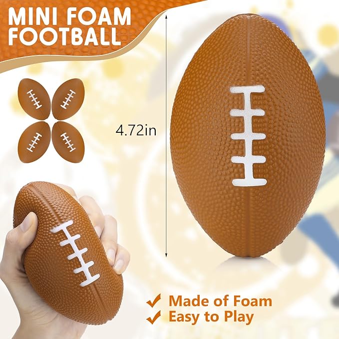 Jerify 12 Pcs Mini Footballs for Kids, 4.72 Inch Foam, Brown, American Football, Bulk Stress Balls for Birthday Party Favors