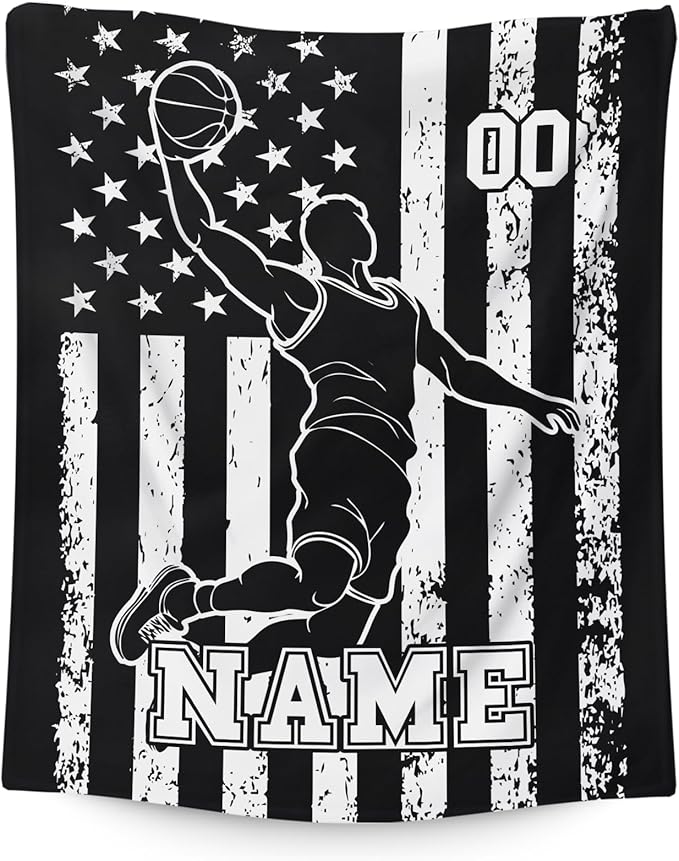 Basketball Blankets for Kids Teens Adults, Custom Name 80x60 Inches Twin Size Lightweight Soft Comfort Basketball Players Throw Blankets for Living Room Home Decor