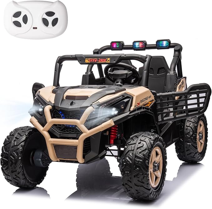 24V 2-Seater Ride On Toys 4x4 Ride On Buggy with Remote Control Battery Powered Kids Electric Car Off-Road Vehicles Side by Side UTV OutDoor Grass Colorful LED Lights for Boys and Girls, Yellow