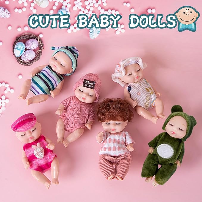 Haawooky 10 Pcs Mini Baby Dolls,Cute Tiny Baby Doll Gifts for Kids,Lifelike Realistic Small Baby Dolls for Girls Boys and Kids Big Easter Birthday Gift