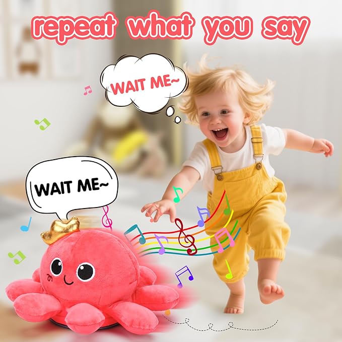 Tsomtto Baby Crawling & Walking Toys Musical Octopus Plush Light up Stuffed Animal Dancing 2 Year Old Girl Gifts Music Sensory Walking Toy Learning Newborn Baby Girl Birthday Gift