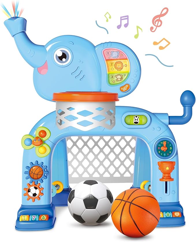 SpringFlower Toddler Basketball Hoop & Soccer Goal Activity Center Toys with Light & Music,Elephant Toddlers Musical Toys Gift, Baby & Toddlers Christmas Birthday Gift for 1 2 3 Year Old Boys & Girls