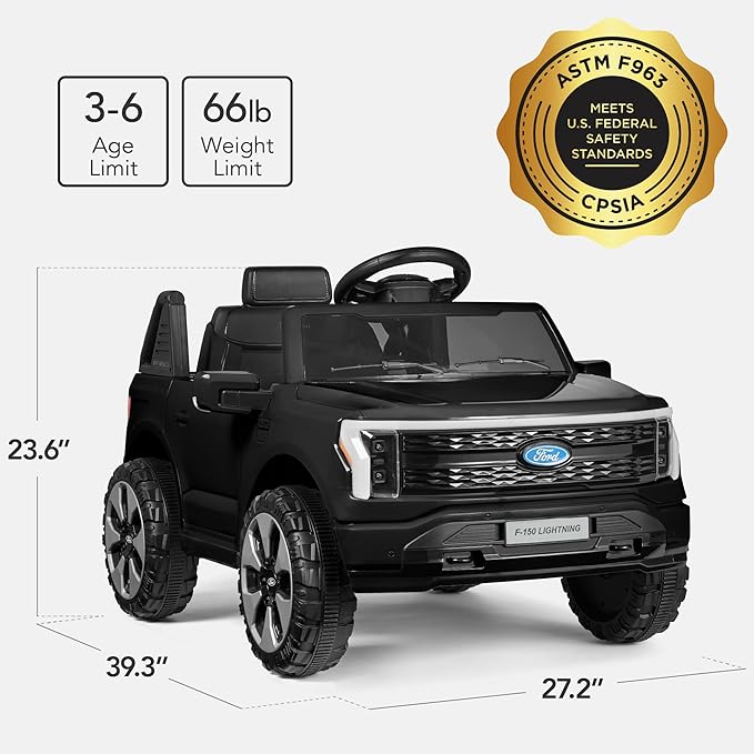 Best Choice Products Licensed Ford F-150 Lightning Truck Kids 12V Electric Ride On Car Toy w/ 66lb Weight Capacity, Parent Control, Bluetooth - Black