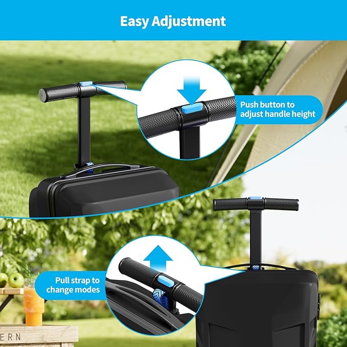 Scooter Suitcase 3-D Hardshell Ride Scooter Luggage for Kids Age 7-15, Cute Lightweight Kids Luggage with Wheels, Girls&Boys Multifunctional Ride On Travel Trolley Scooter Combo-Black