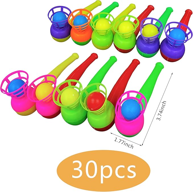 30PCS Ball Blowing Toy Floating Blow Pipe Balls for Kids Boys Girls Toys Blowing Ball Party (Random Color)
