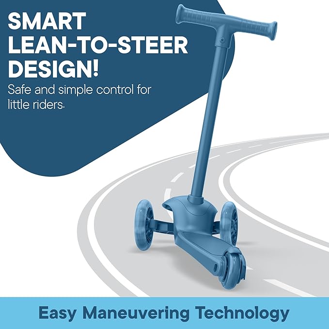 3 Wheel Scooter for Kids, Smooth Light Up LED Front Wheels, Wide Anti Slip Deck, Rear Foot Brake, Easy Lean to Steer Maneuvering, Indoor & Outdoor Ride On Toys for Ages 2 Up