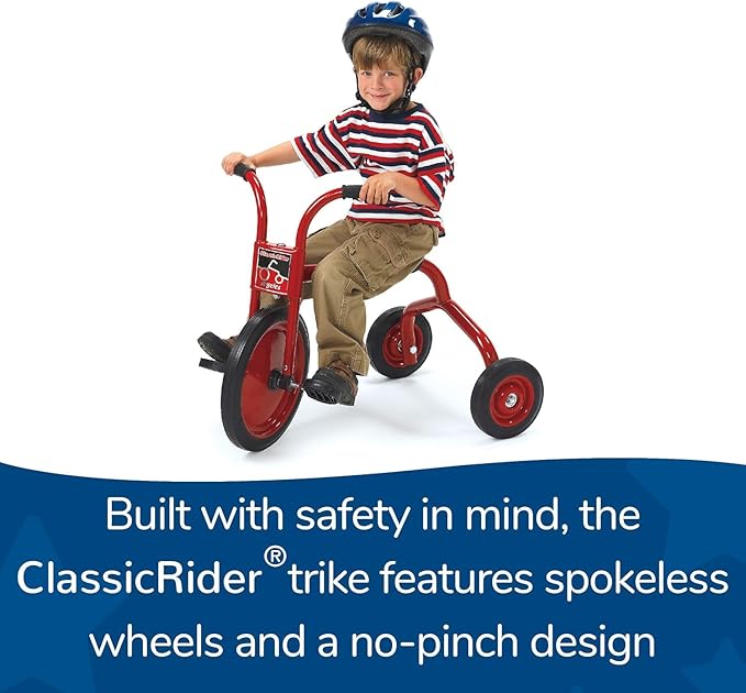 CLASSICRIDER Toddler Trike, Kids Tricycle for Riders Ages 3 and up, Preschool, Daycare, Playground Kids Tricycles, Rubber Tires, Red/Black, 8" Pusher