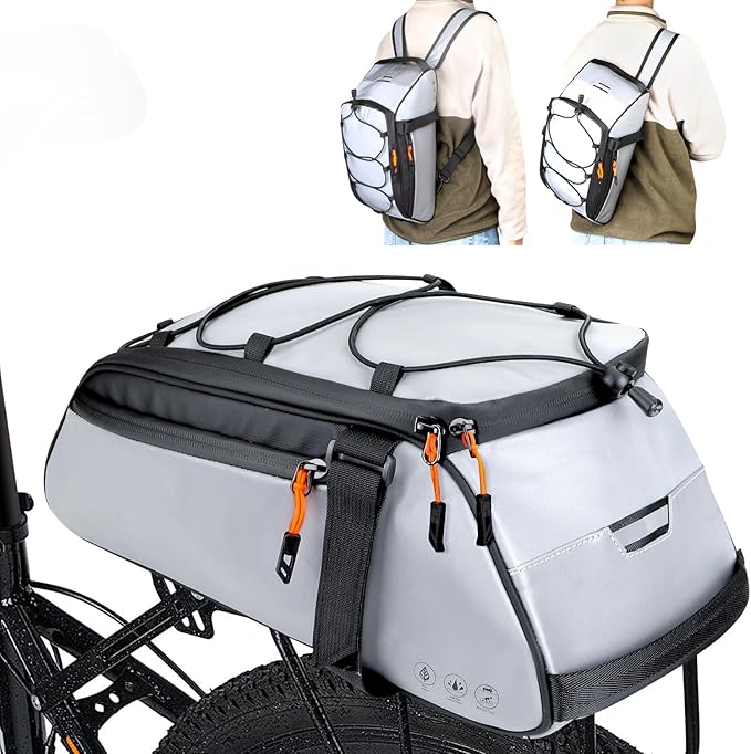WOTOW Bike Rear Rack Bag - 10L Large Full Reflective Waterproof Trunk Bag, Multifunctional Bicycle Ebike Back Seat Cargo Carrier with Shoulder Strap(Full Reflective)