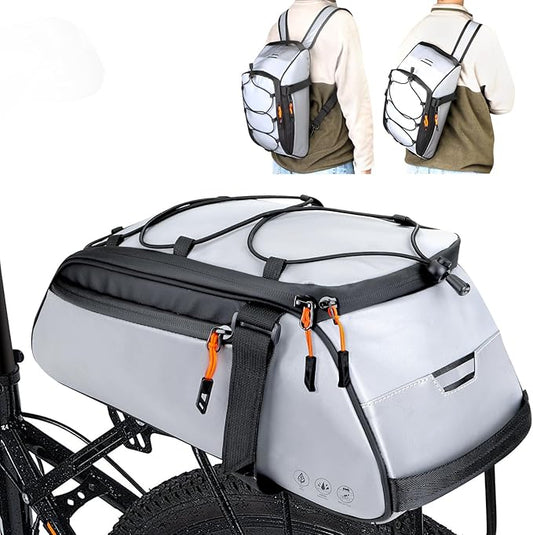 WOTOW Bike Rear Rack Bag - 10L Large Full Reflective Waterproof Trunk Bag, Multifunctional Bicycle Ebike Back Seat Cargo Carrier with Shoulder Strap(Full Reflective)