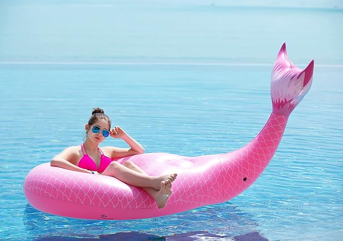 Jasonwell Giant Inflatable Mermaid Tail Pool Float with Fast Valves Summer Beach Swimming Pool Party Lounge Raft Decorations Toys for Adults Kids (Pink)