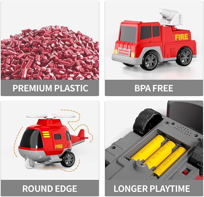 Bennol 5-in-1 Fire Trucks Toy Set for Boys Age 1-3 3-5, Fire Car Truck for Toddlers 1 2 3 4 5 6 Years Old, Christmas Birthday Gift Car Sets with Light Sound