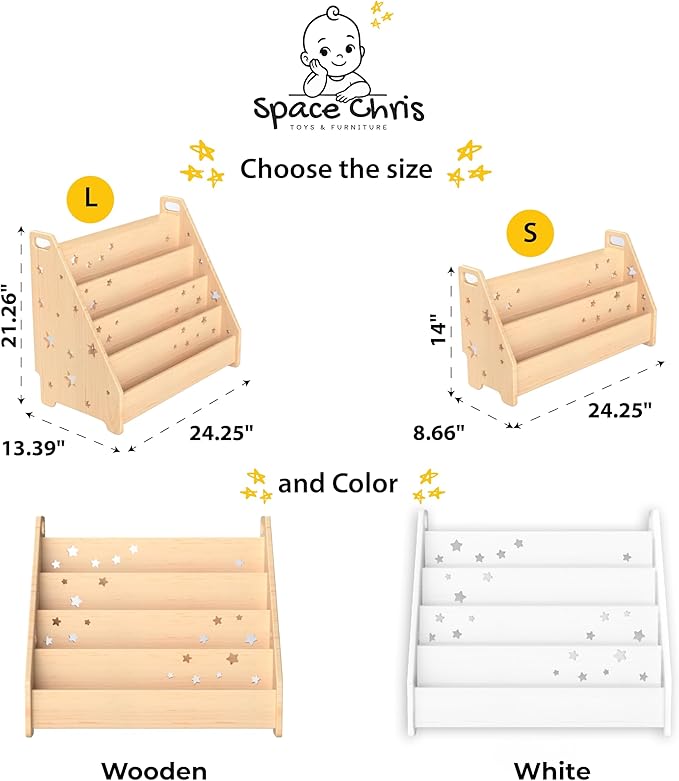 Personalized Montessori Bookshelf for Toddlers, Handmade Wooden Kids Book Organizer, Nursery and Playroom Storage, Custom Name Gift for Baby Shower or Birthday