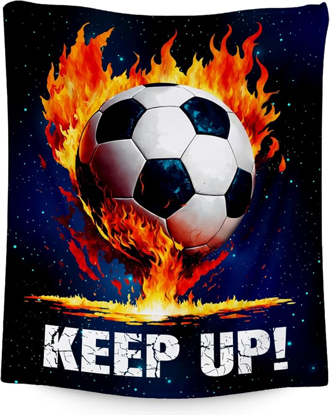 Soccer Blanket Gifts for Kids - Soccer Gift for Boys 8-12, Sports Throw Blankets for Team Player Adults Men - Soft Plush Girls Throws for Couch, Bed (Blue, 50x60 Inch)