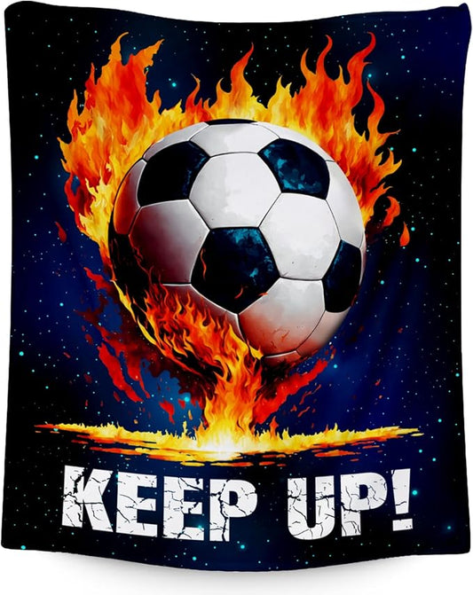 Soccer Blanket Gifts for Kids - Soccer Gift for Boys 8-12, Sports Throw Blankets for Team Player Adults Men - Soft Plush Girls Throws for Couch, Bed (Blue, 50x60 Inch)