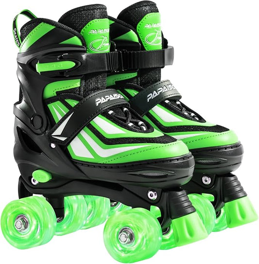 PAPAISON Kids Roller Skates for Boys Girls, 4 Size Adjustable Rollerskates with Light Up Wheels for Kids Ages 4-12