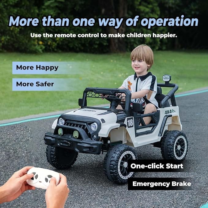 12V Kids Car, 4x4 Electric Car for Kids with Remote Control, LED Headlights & Music, Ride-On Truck Toy Gift for Boys Girls 3-8 Years (Storm Black & White)
