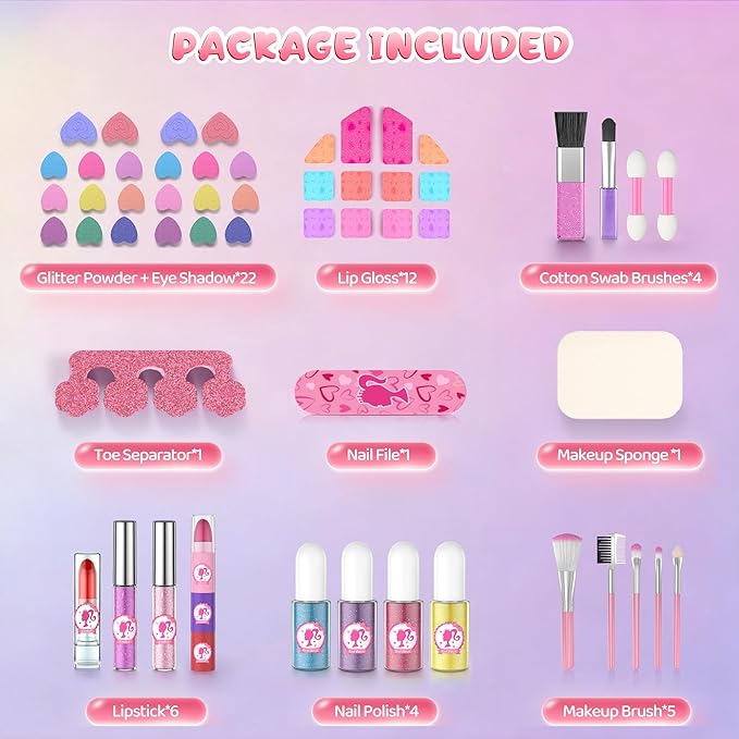 PERRYHOME Kids Makeup Sets for Girls 5-8, 57 Pcs Washable Real Cosmetic Set, Non-Toxic Toddler Makeup Toys, Girls Makeup Kit, Princess Toys & Birthday Gifts for 3 4 5 6 7 8+ Years Old (Pink)