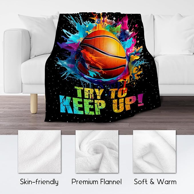 Basketball Blanket for Girls, Basketball Gifts for Boys Adults Sport Lovers, Kids Throw Blankets for Team Player Couch Sofa Home Decor (Colorful, 40x50 Inch)