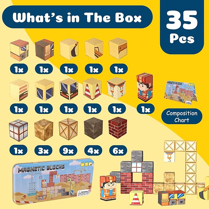 OAR Mini Magnetic Blocks – Montessori Toddler Sensory Magnetic Building Blocks & Tiles STEM Set, Magnet Cubes with Portable Gift Box, Travel Toy for Kids Ages 3-8, Christmas & Birthday Gift