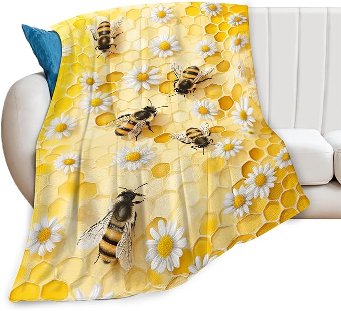Bee Blanket Honey Bee Throw Blanket Gifts for Girls Women Kids Boys Adults Men Super Soft Cozy Plush Fluffy Fuzzy Fleece Blanket Home Decor 50''X60''