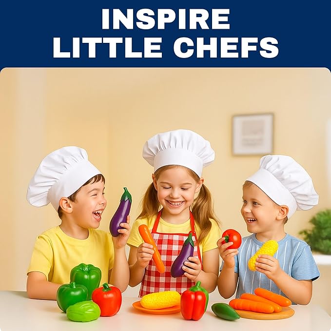 20 Pieces Play Vegetables Playset - Life-Sized Toy Food for Kids Kitchen, Healthy Farmer's Market Grocery Pretend Play Plastic Toy Set for Toddlers