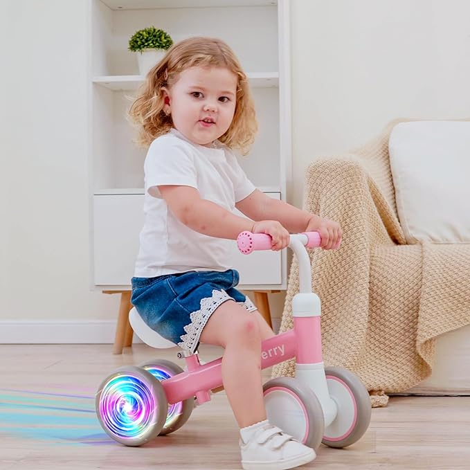 Liberry Light-Up Baby Balance Bike with Adjustable Seat, Toddler First Ride-On Toy for 1-2 Year Old, Girls Christmas & Birthday Gift