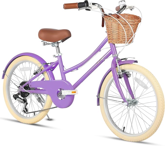 Glerc 20 24 26 Inch Beach Cruiser Bike, 6-Speed Hybrid City Bicycle for Girls Youth and Over 6 Years Old, Missy Bike with Wicker Basket & Lightweight, Multiple Colors