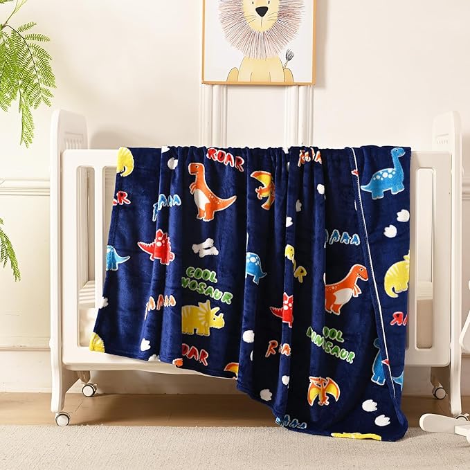 Dinosaur Glow in The Dark Blanket Dinosaur Toys Gifts for Boys Girls 1 2 3 4 5 6 7 8 9 10 11 12 Year Old Kids Blanket with Dino Soft Fleece Bed Couch Throw Home Decor (Navy Blue 50"x60")