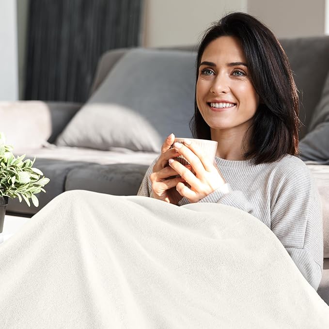 Newwiee 48 Pcs Fleece Throw Blankets Bulk Outdoor Wedding Guest Gifts Soft Lightweight Sleepover Lap Blankets Pet Home Sofa Couch Office Donation Homeless, 50 x 60 Inch (White)