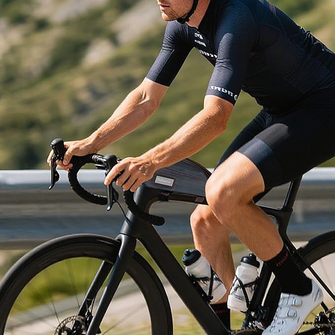 RideRow Bike Top Tube Bag Bicycle Front Frame Bag Waterproof Bike Pouch Pack,Phone Bag Cycling Accessories Pouch for Mountain Road Bike Black