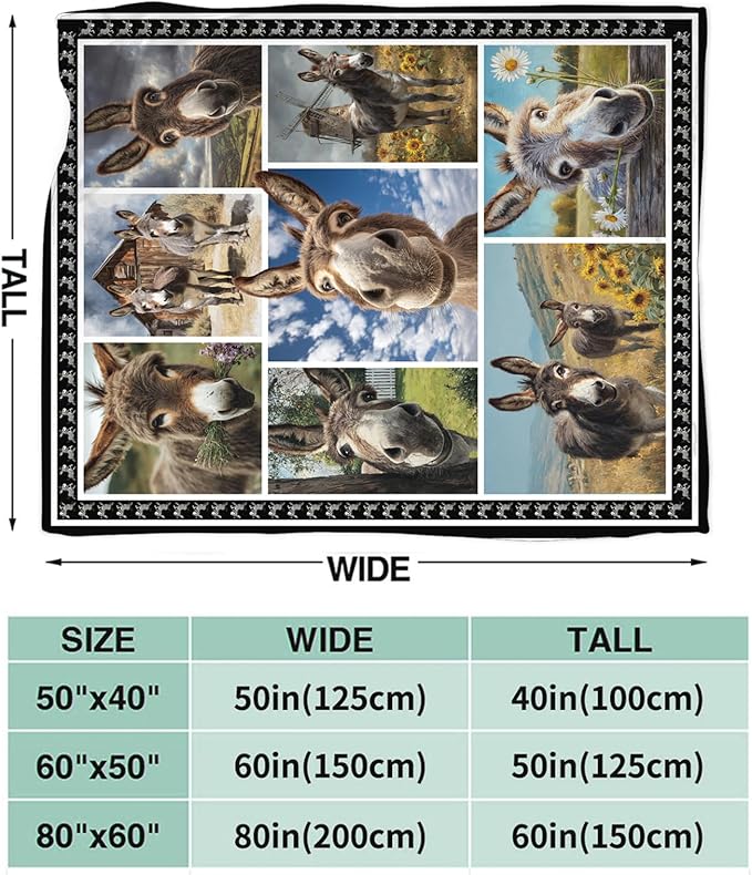 Donkey Throw Blanket Ultra Soft Donkey Flannel Blanket Lightweight Cozy Print Blankets Gift for Women and Men Couch Sofa Bed 60" x 50"