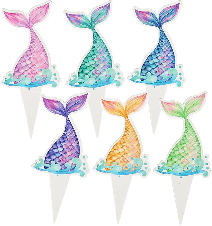 Ephlyn 36Pcs Mermaid Tail Cupcake Toppers Mini Under the Sea Mermaid Tail Cake Topper Decorations Cupcake Picks for Ocean theme Birthday Party Decoration Baby Shower Supplies