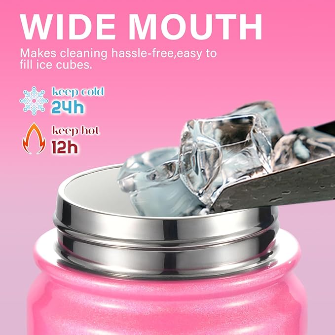 Mininoo Kids Water Bottle for School - 16 oz Stainless Steel Insulated Water Bottle with Ceramic-Lined, Leakproof Straw Lid & Beaded Handle for Girls & Boys