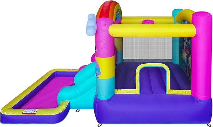 Funormous Trolls Bounce House with Slide & Ball Pit – Indoor/Outdoor Inflatable Play Castle with Heavy-Duty Air Blower for Kids Ages 3–8