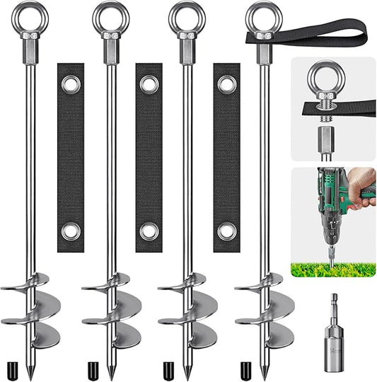 24'' Ground Anchors Screw in - Heavy Duty Trampoline Anchors -Shed Anchor Kit - Mobile Home Anchors - Earth Anchors for Swing Sets, Gazebos, Carports, and Hurricane, 4pcs