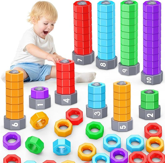 2-in-1 Montessori Counting & Stacking Toys for Toddlers Ages 1-5 Autism Sensory Toys for Kids Preschool Educational Spinning Learning Games Birthday Xmas Gifts for Boys Girls 1-5 Year Old
