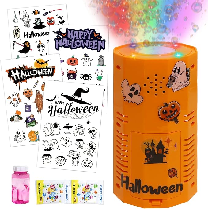 Halloween Bubble Machine with DIY Sticker,Portable Automatic Bubble Machine with Lights and Spooky Sound Effects/DIY Sticker,Bubble Maker Toys for Kids & Adults Outside Activities Parties Halloween