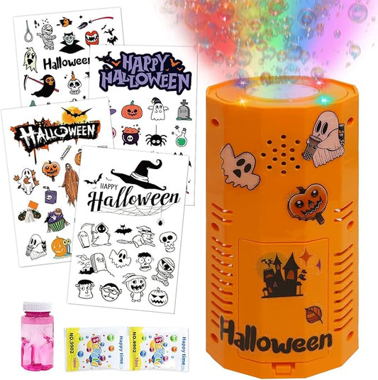 Halloween Bubble Machine with DIY Sticker,Portable Automatic Bubble Machine with Lights and Spooky Sound Effects/DIY Sticker,Bubble Maker Toys for Kids & Adults Outside Activities Parties Halloween
