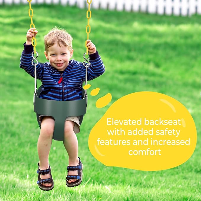 AGPTEK High Back Full Bucket Toddler Swing Seat Infant Swing with Yellow Coated Swing Chains and Carabiners Baby Swing Outdoor for Easy Install(Green)