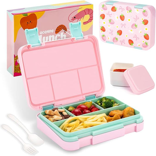 QCQHDU Bento lunch Box for Kids-4 Compartment,1180ml Lunch Containers for Adults,Microwave & Dishwasher & Freezer Safe,School,Work,Picnics with Sauce Vontainers,BPA-Free(Castle)