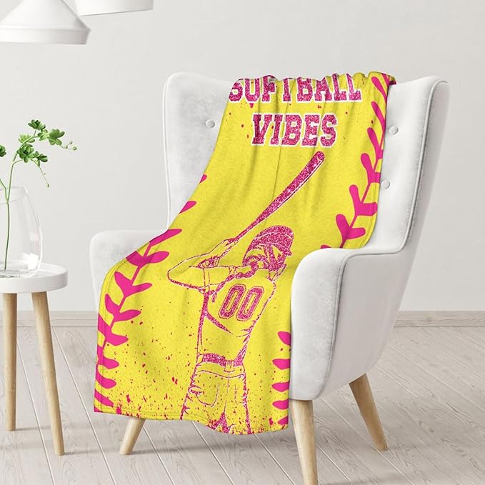 Softball Blankets for Girls - 40x50 Inches Plush Softball Blankets for Kids - Yellow Warm Lightweight Throw Gifts for Sofa, Crib & Bed