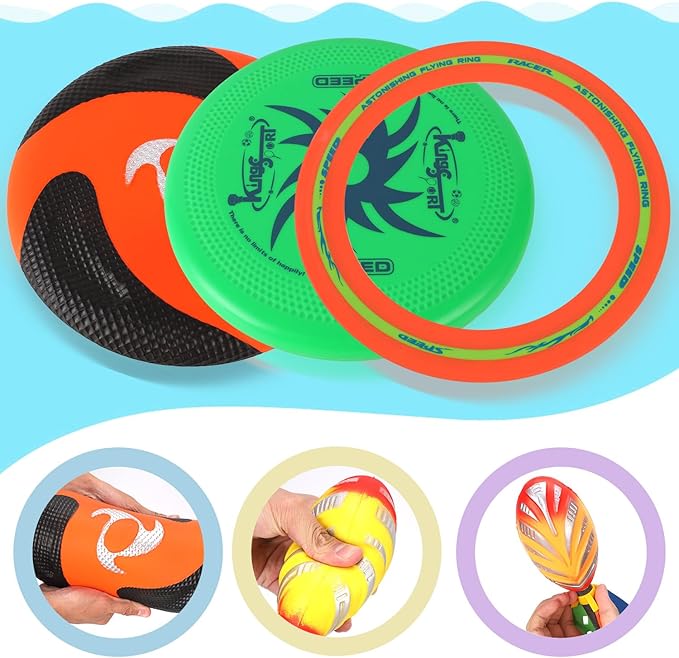 8-in-1 Sports Combo Play Set - Ultimate Outdoor Family Backyard Games with Foam Football, Flying Discs, Aero Rings, Boomerang, Whistling Missiles – Throw & Catch Fun Activities for Kids