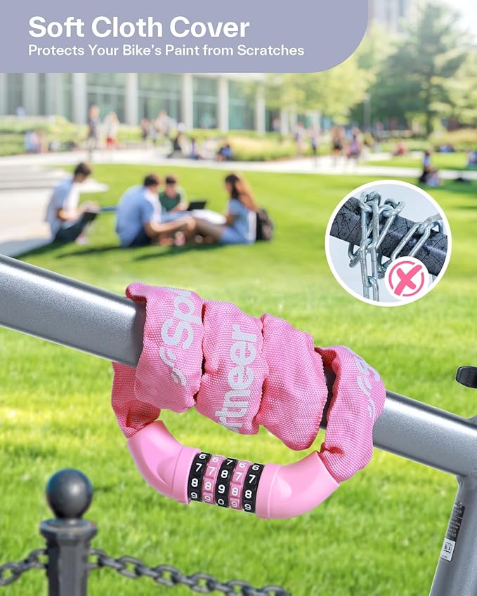 Sportneer Bike Lock: 5 Digit Combination High Security Anti Theft Bike Chain Lock - 3.2/3.6/4ft Heavy Duty Keyless Bicycle Lock for Bike, Motorcycle, Scooter, Door & Gate - 4/6mm Thick, Easy to Use