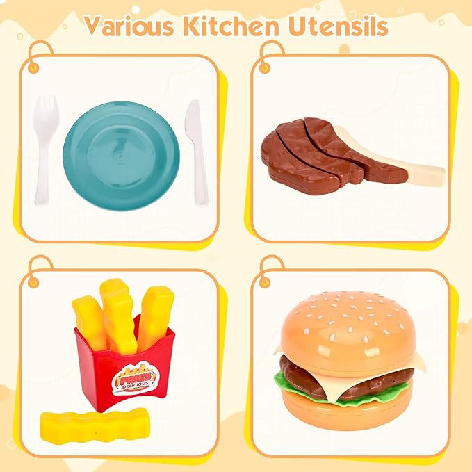 200Pcs Mini Play Kitchen Accessories for Kids, Pretend Cooking Playset with Cookware, Tableware & 2 Fruit Sets, Learning Gift for Girls, Boys, Toddlers, Green