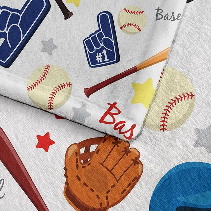 Wajade Baseball Gifts for Boys Girls - Baseball Blanket Birthday Christmas Decor for Kids Age 3 4 5 6 7 8 9 10 11 12 Years Old Teens Child Toddler Throw White 60"x80"