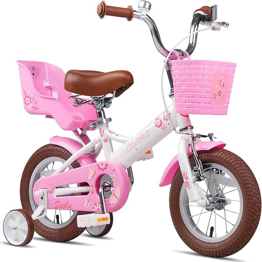 Glerc Sasha Girls Bike, 12-20 Inch Kids Bike for Children Ages 2-13 Years, Kids Bicycle with Doll-Seat & Basket & Training Wheels, Multiple Colors