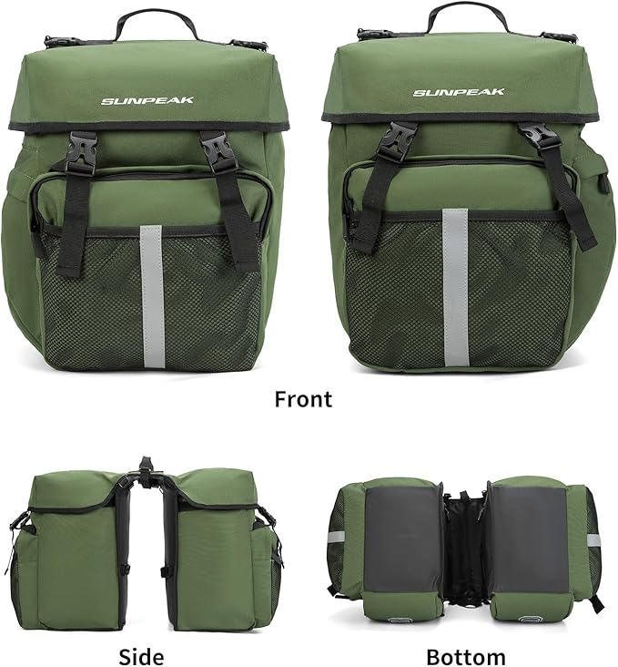 Bike Bag Accessories Panniers for Bicycle Rear Rack Bag 45L Waterproof Mountain Electric Bike Saddle Bag for Cycling Traveling Commuting Green