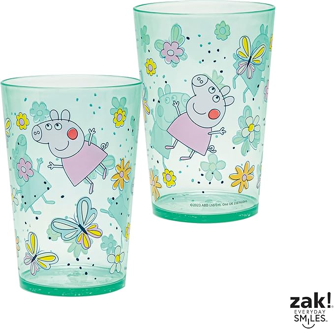 Zak Designs Peppa Pig Nesting Tumbler Set for At Home, 14.5oz Non-BPA Plastic Cups, 4-Pack (Peppa Pig and Friends)