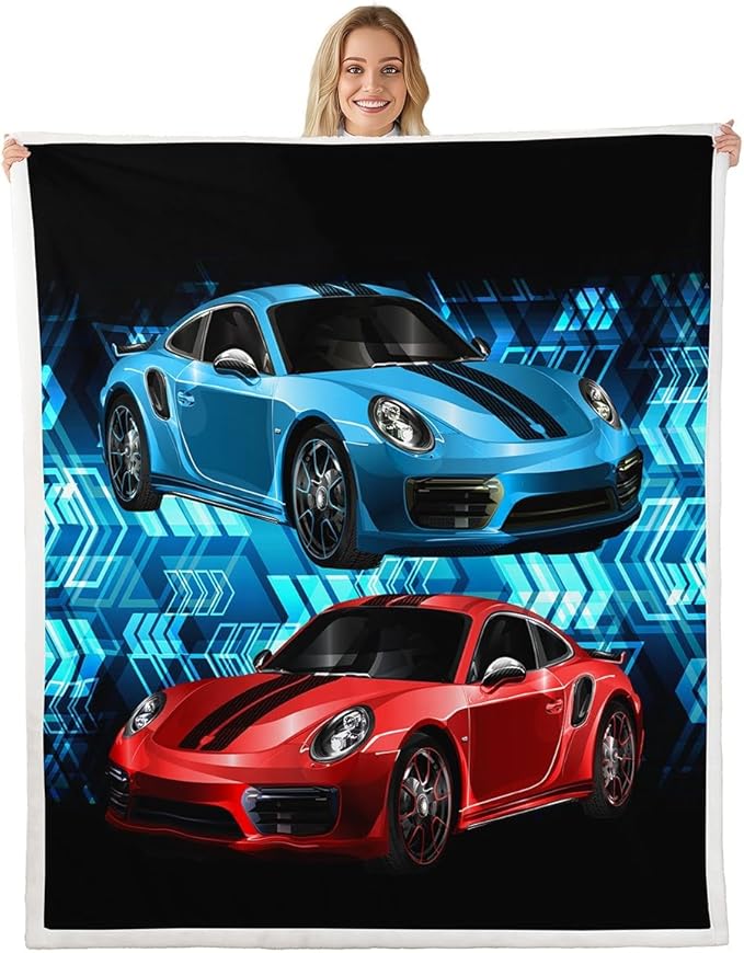 Arrow Sherpa Fleece Throw Blanket for Sofa Couch Bed - Sports Car Plush, Breathable, Fuzzy - Red, Blue, Black - 50x60 Inch